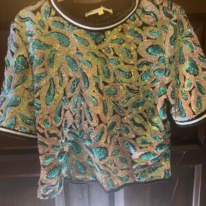 Womens Sequin Top Multicolor Iridescent Party Evening Blouse Size Large L